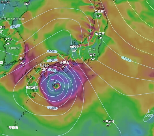 台風7号(2023年)たまごは米軍やwindy(ウィンディー)、各国の最新台風情報では捕捉されている？